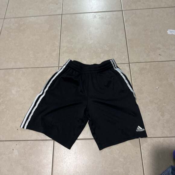 Adidas Adult Black Athletic Shorts with White Stripes Large - Picture 1 of 4
